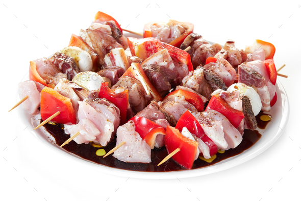 Skewers With Raw Meat - Stock Photo - Images