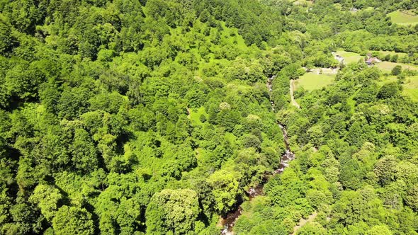 Top View Aerial Drone Fligh Over Green Mountains Landscape Inspirational Video