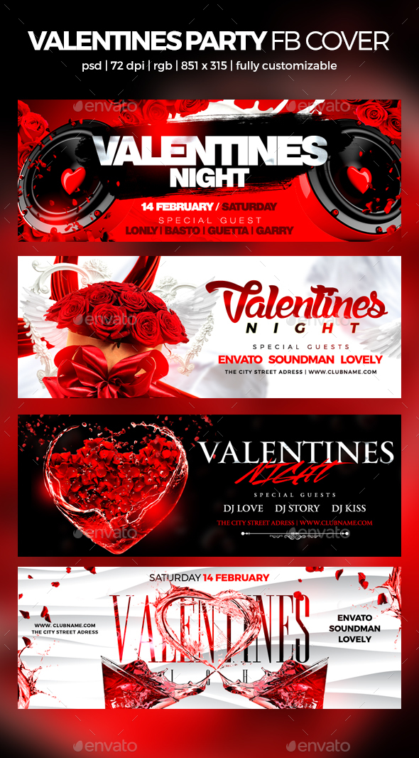 Valentines Party Facebook Cover - Social Media Web Elements