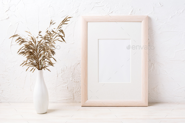 Wooden frame mockup with dried grass - Stock Photo - Images
