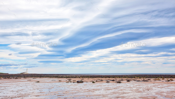 Whitley Bay and St Mary's Lighthouse - Stock Photo - Images