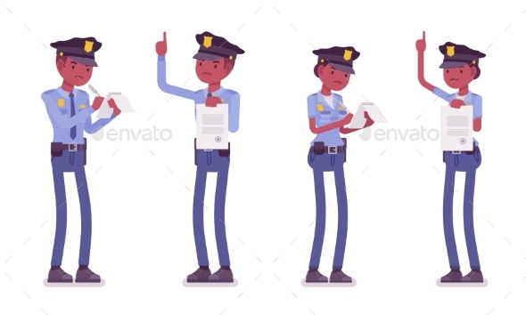 Young Black Police Officers with Papers - People Characters