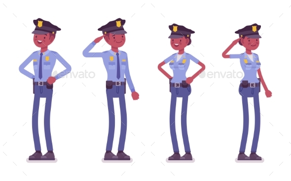 Young Black Police Officers Standing - People Characters
