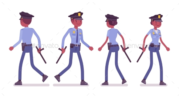 Young Black Police Officers Walking - People Characters