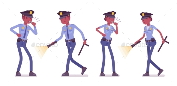 Young Black Police Officers Investigating - People Characters