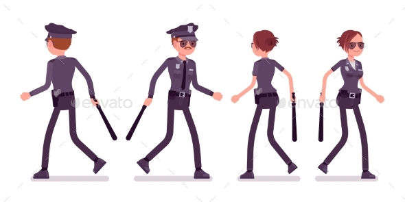 Young Police Officers Walking - People Characters
