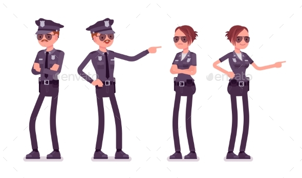 Young Police Officers at Duty - People Characters