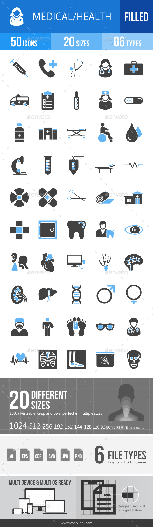50 Medical Filled Blue & Balck Icons - Icons