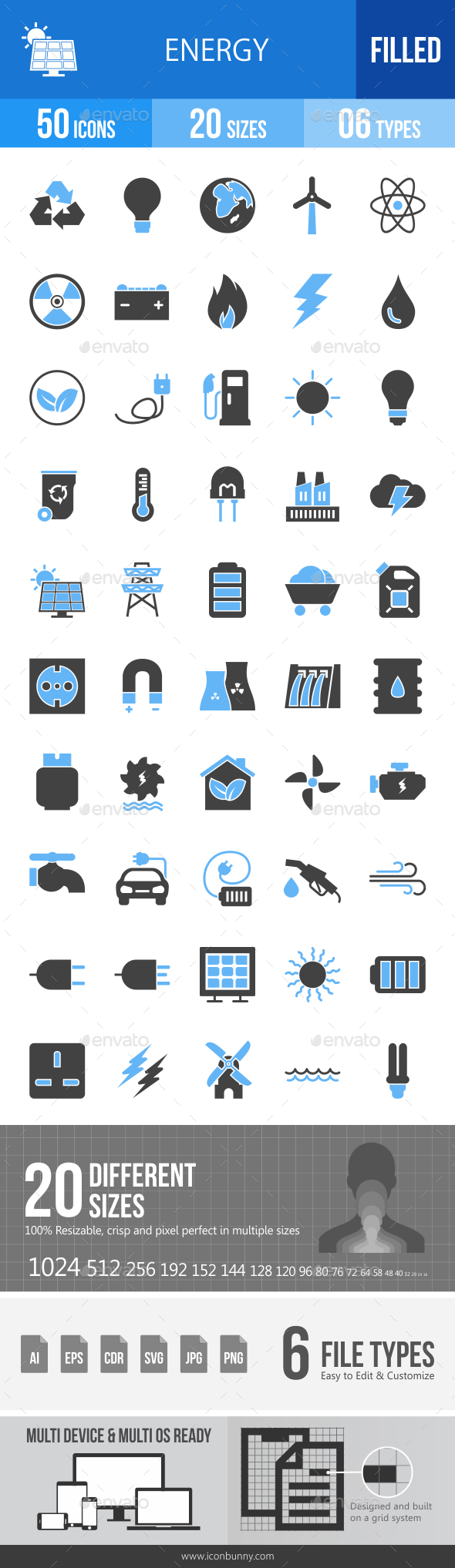 50 Energy Filled Blue & Black Icons - Icons
