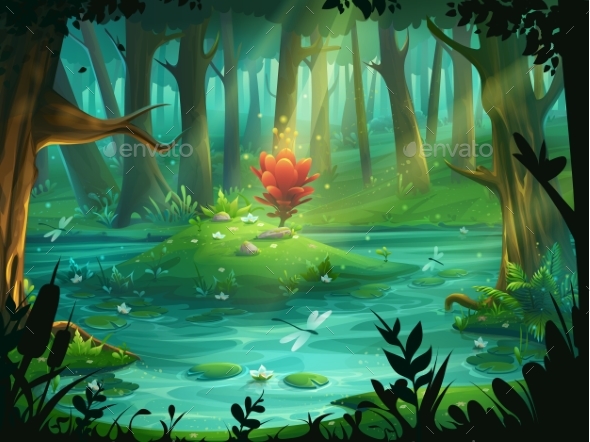 The Scarlet Flower on an Island in a Swamp - Flowers & Plants Nature