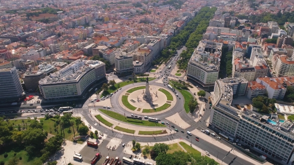 Aerial Cityscape of Eduardo VII Park and Marques De Pombal Square in Lisbon