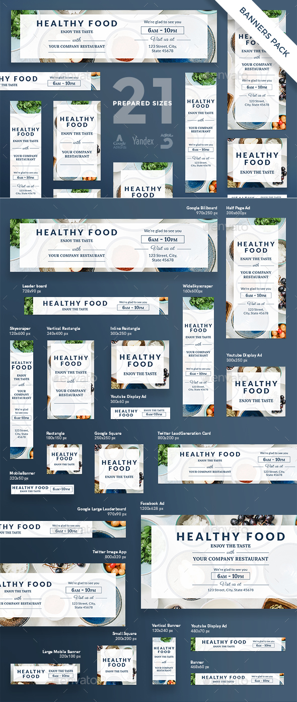 Healthy Food Banner Pack - Banners & Ads Web Elements