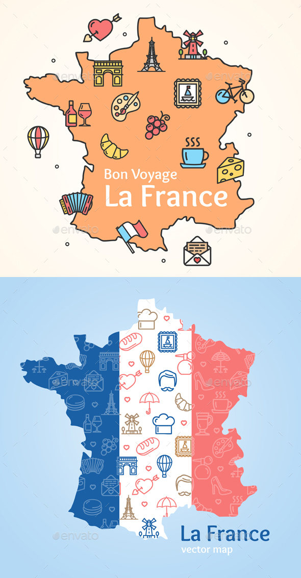 France Line Icon Welcome Concept and Map - Travel Conceptual