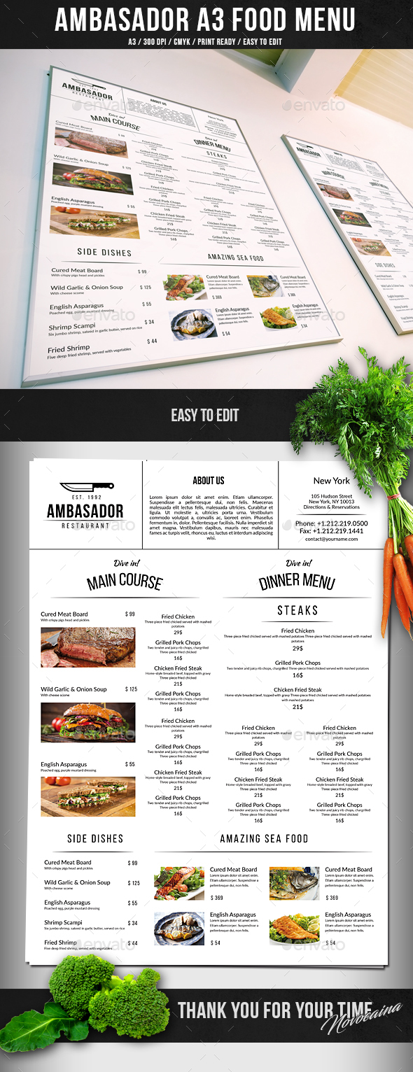 Ambasador A3 Big Menu - Food Menus Print Templates