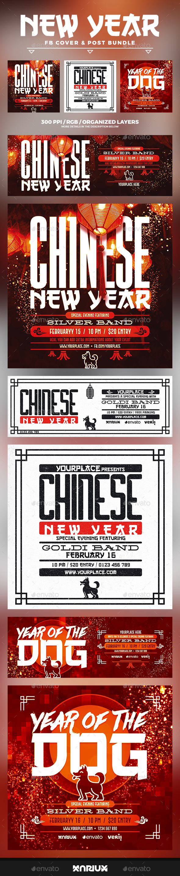 Chinese New Year Facebook Cover Bundle - Social Media Web Elements