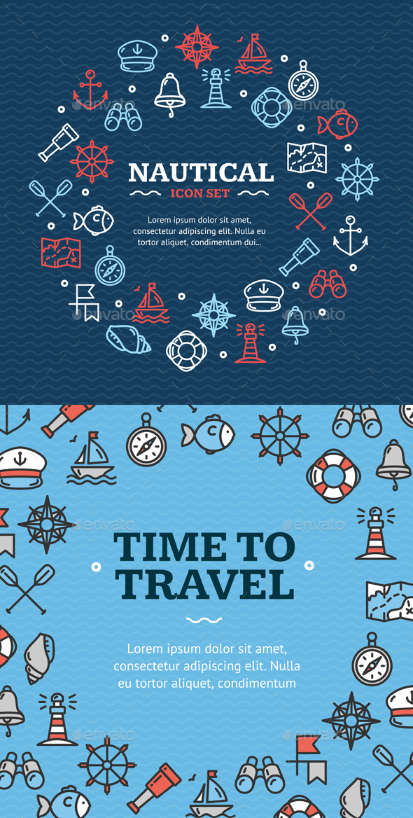 Nautical Sea Travel Round Design Template Line Icon Concept - Travel Conceptual