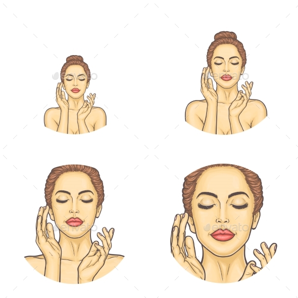 Vector Set of Female Avatars in Pop Art Style - People Characters