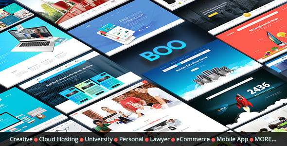 Boo | Creative - Cloud Hosting - University - eCommerce - Mobile App - Personal - Lawyer PSD - Corporate PSD Templates