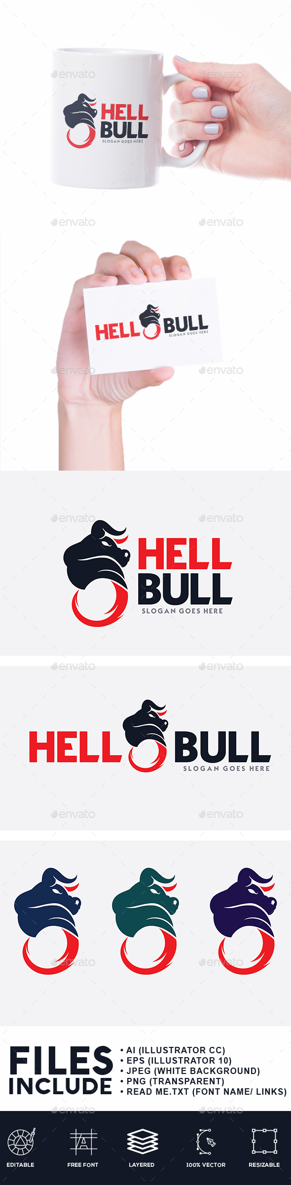 Hell Bull Logo - Animals Logo Templates