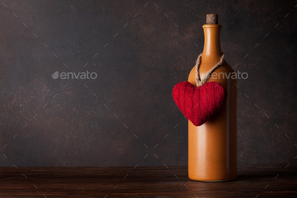 Valentines day greeting card with red wine - Stock Photo - Images