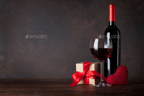 Valentines day greeting card with red wine - Stock Photo - Images