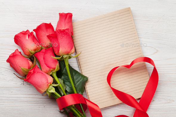 Valentines day greeting card with red roses - Stock Photo - Images