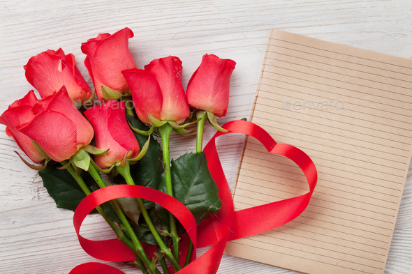 Valentines day greeting card with red roses - Stock Photo - Images
