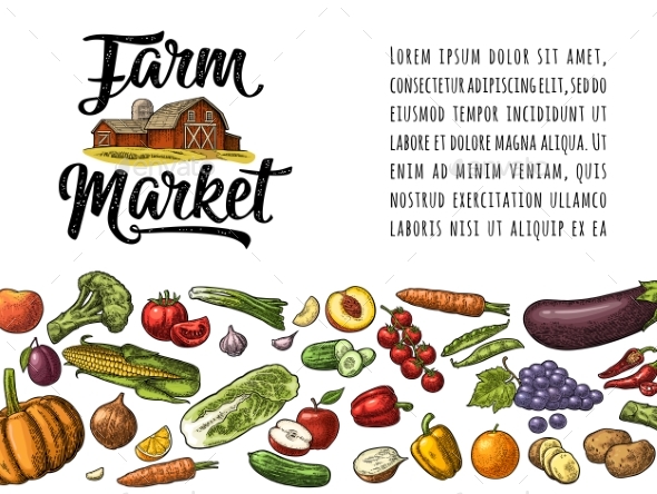 Farm Market Calligraphic Lettering with Hangar - Food Objects