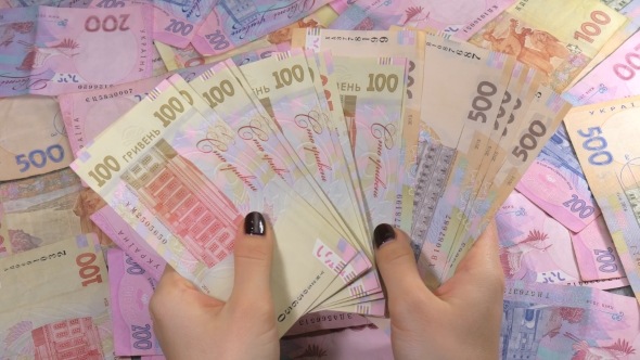 Businessman's Hands Counting Money Hryvnia Counting Ukrainian Money