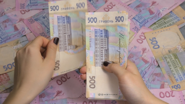 Businessman's Hands Counting Money Hryvnia Counting Ukrainian Money