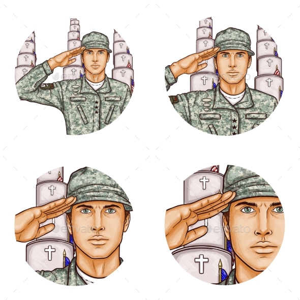 Vector Cemetery Salute Soldier Pop Art Avatar Icon