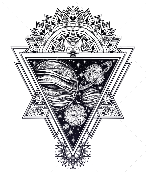 Decorative Solar Planets in Framed Composition. - Decorative Symbols Decorative