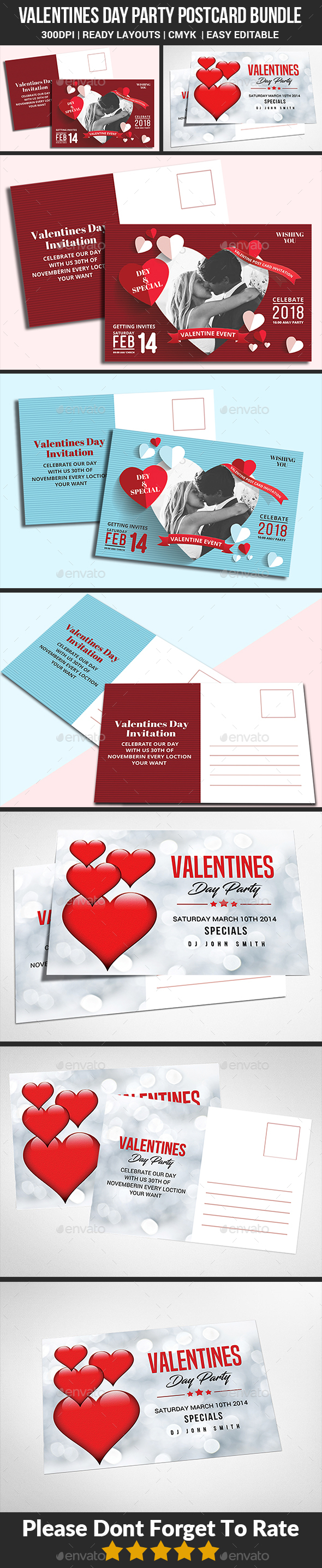 Valentine Post Card Bundle - Cards & Invites Print Templates