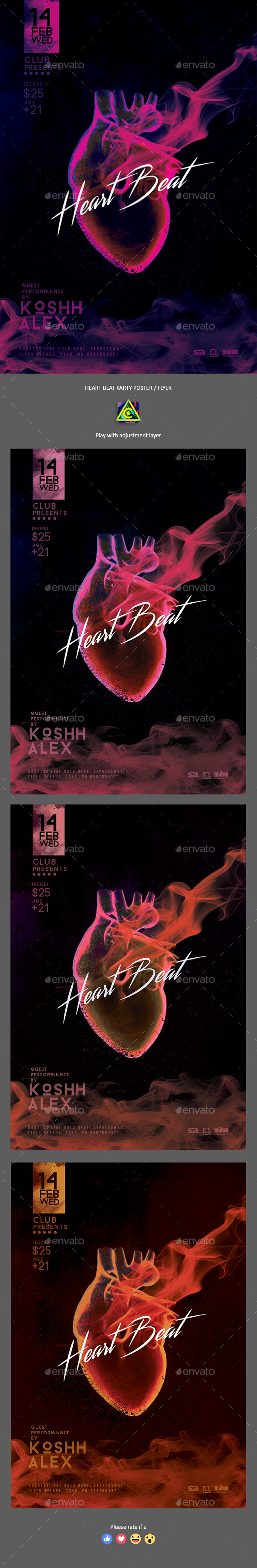 Heart Beat Party Poster / Flyer - Clubs & Parties Events