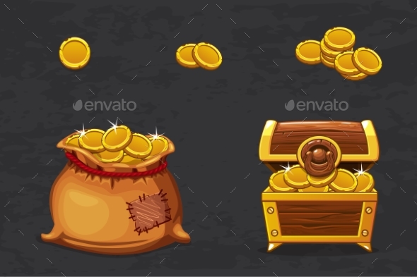 Open Old Bag and Wooden Chest. - Objects Vectors