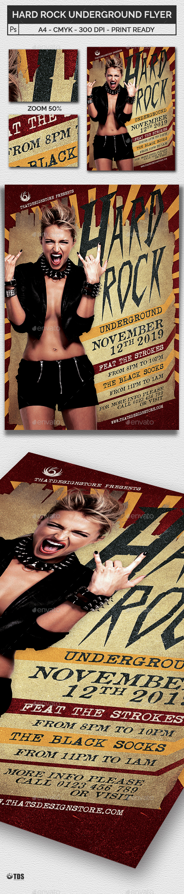 Hard Rock Underground Flyer Template - Concerts Events