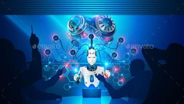 Artificial Intelligence Teaches Business Employees - Technology Conceptual