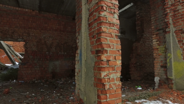 Old Destroyed Brick Building of the Former House
