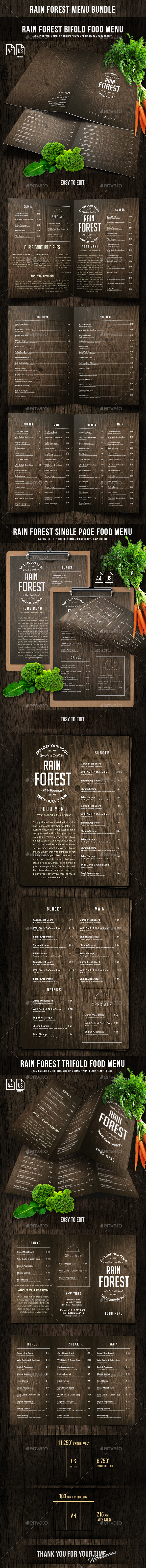 Rain Forest Menu Bundle - Food Menus Print Templates