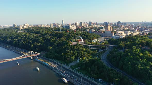 Drone Footage Aerial View of Friendship of Nations Arch in Kiev, Ukraine alt