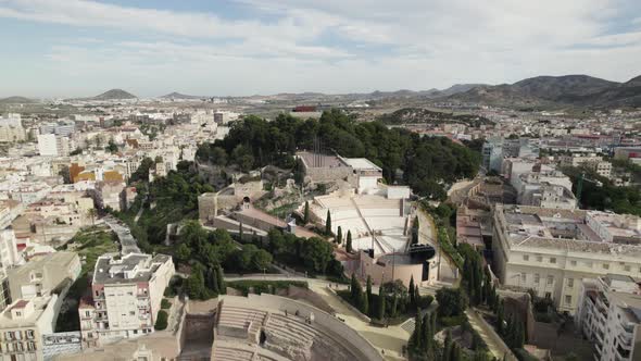 New amphitheater in Cartagena, Spain. Aerial forward