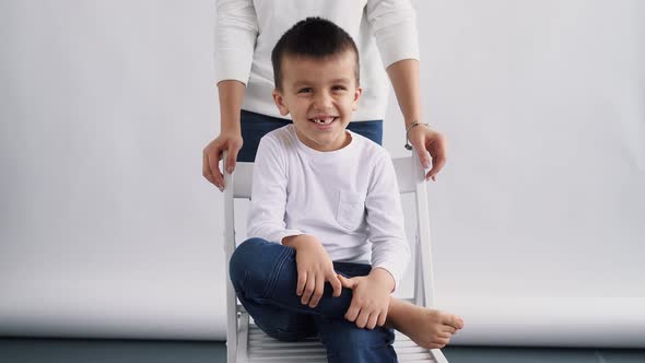 Child Boy Smiling to Camera Portrait White Race Kid Ethnically Diverse Boy Smile on White Background