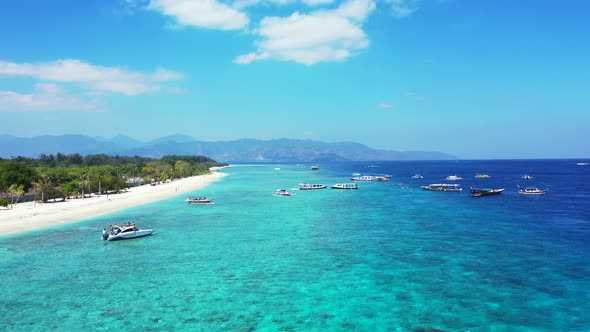 Many tour boats on the pier of exotic island shore, tropical beauty in Malaysia alt