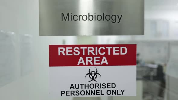 Restricted Area Biosafety Microbiology Sign Door