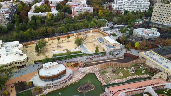 Autumn Kharkiv city center recreation, aerial view