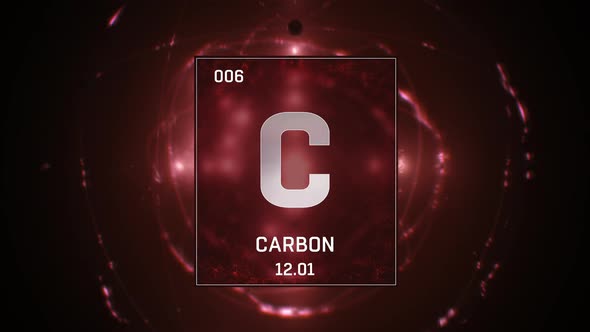 Carbon As Element 6 Of The Periodic Table On Red Background