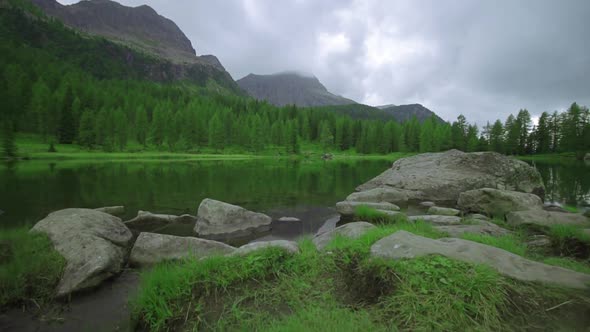 San Pellegrino lake in summer, in the Alps alt