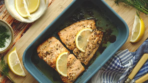 Roasted Salmon in Heat Proof Dish