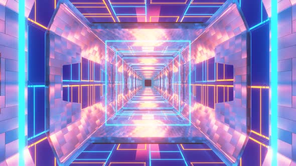 3d neon light animation tunnel. 3d render. Animation for music videos