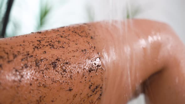 Closeup Applies Body Scrub Massage Leg Buttock Cleansing Skin Care Procedure